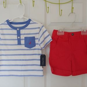 Nautica Toddler Boys short set blue stripe 2t
